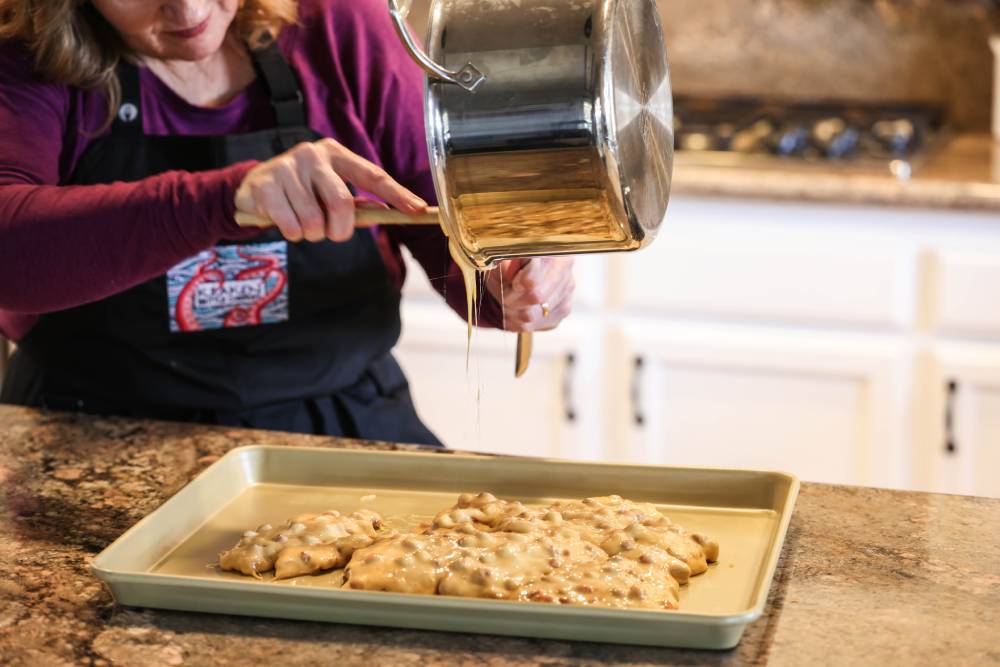 Kraken Brittle Being Poured into the Tray to Chill